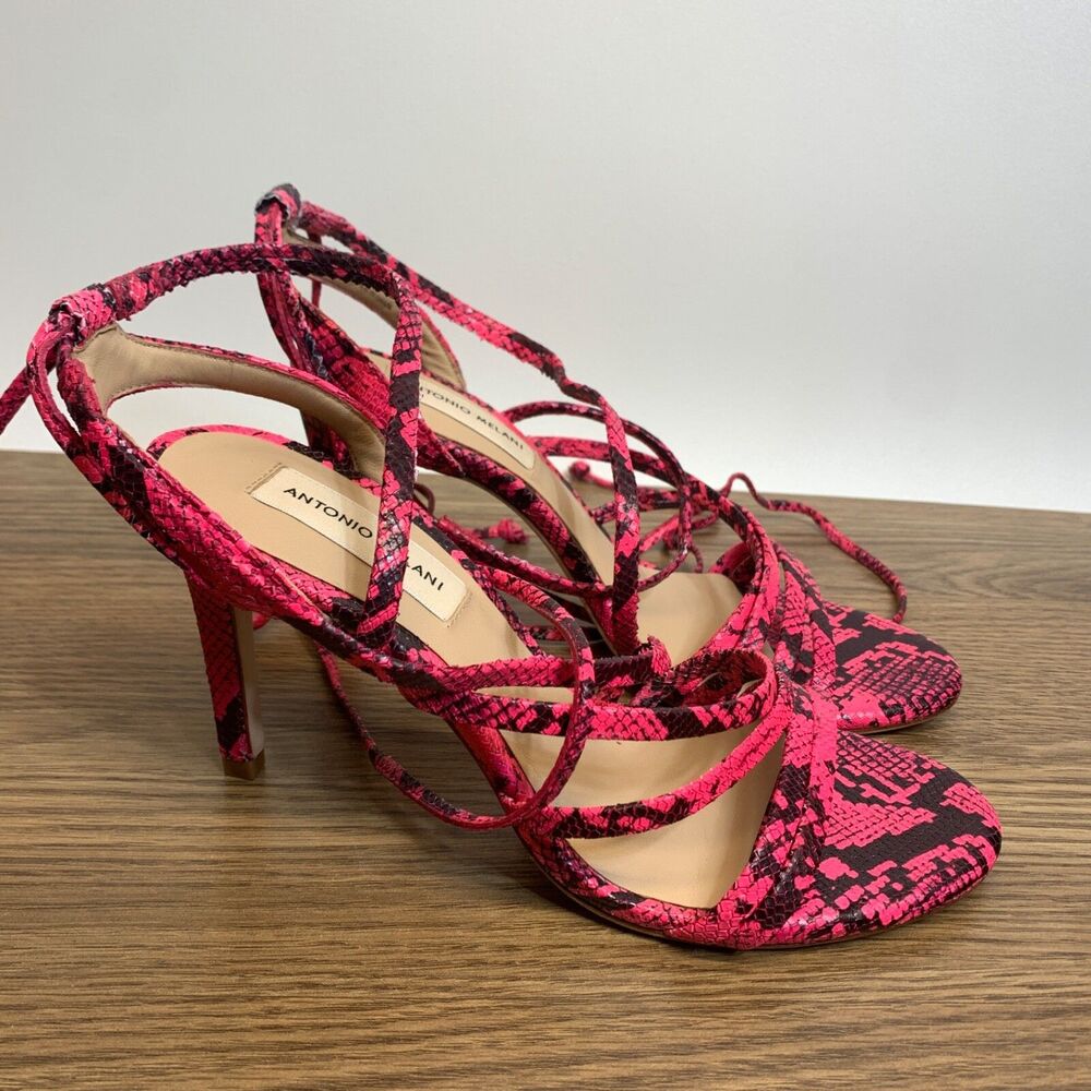 Antonio Melani Vaylyn‎ Snake Skin Print Ankle Wrap High Heel Shoe 7.5M